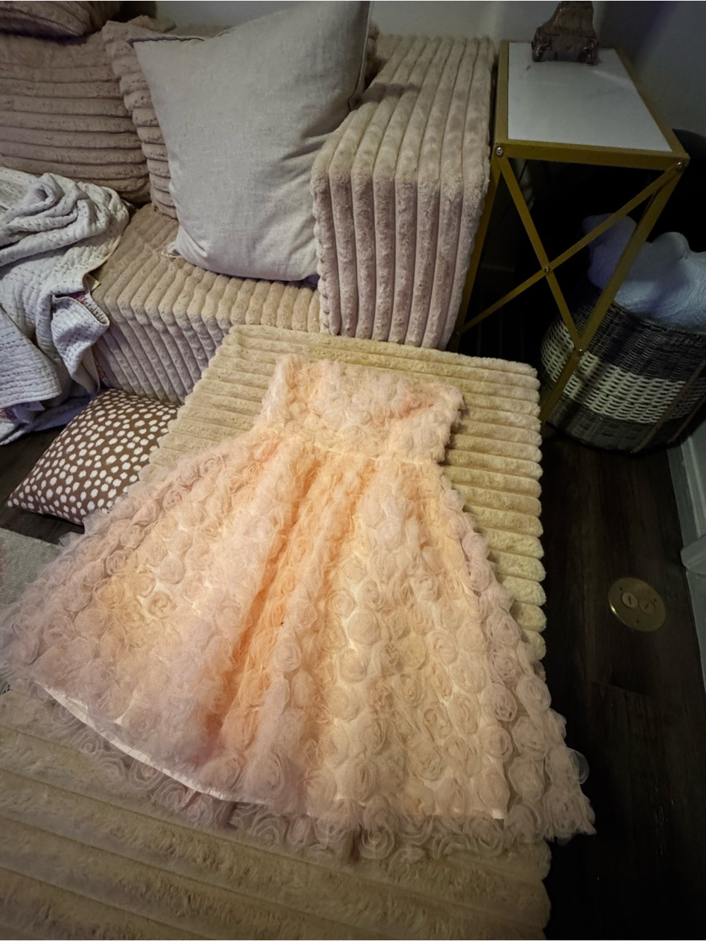 Peach Floral Rosette Party Dress